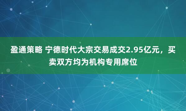 盈通策略 宁德时代大宗交易成交2.95亿元，买卖双方均为机构专用席位